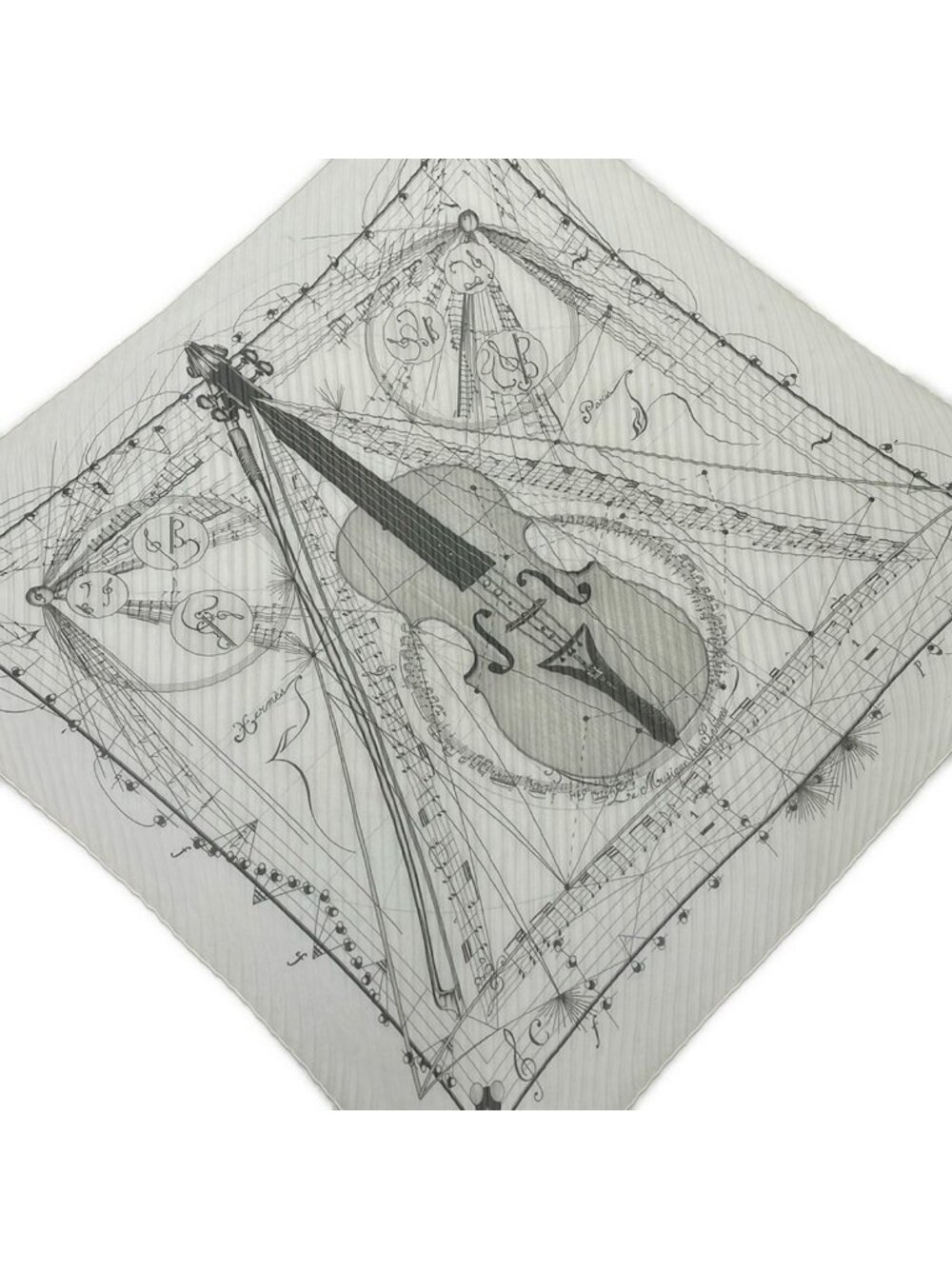 Hermes Scarf Carre 90 Greige la Musique Des Spheres Pleats Silk